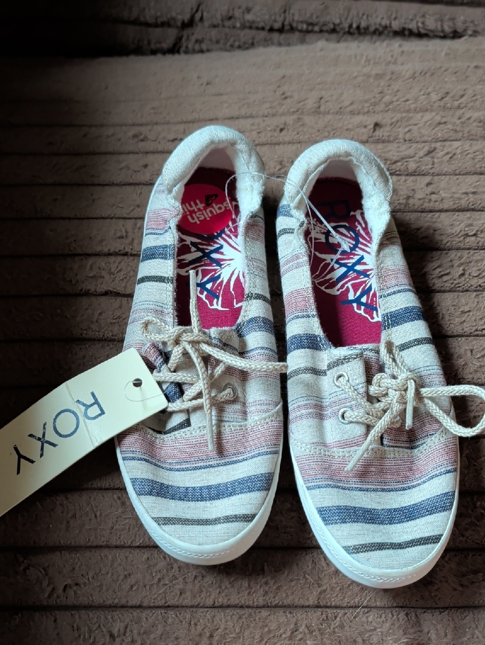 Roxy Striped Canvas Flats — Blue, Pink, Cream